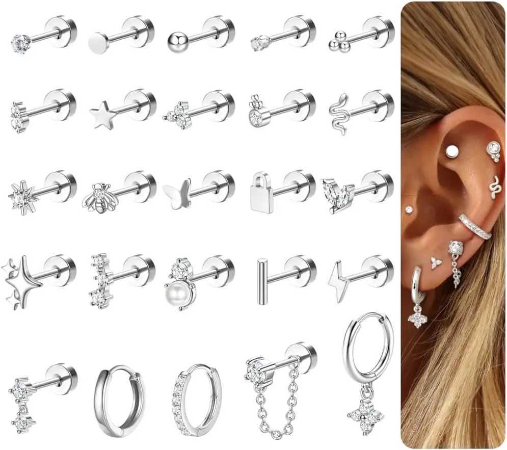 Bobisty 1pc Earrings for Sensitive Ears Surgical Stainless Steel Earrings for Women Dainty Flat Back Earring Stud Hoop Cartilage J251208