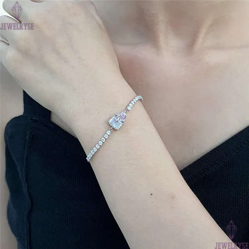 bling iced out heart tennis bracelet Designer for woman 925 sterling silver square 8A cubic zirconia womens diamond bracelets luxury jewelry gift box 
