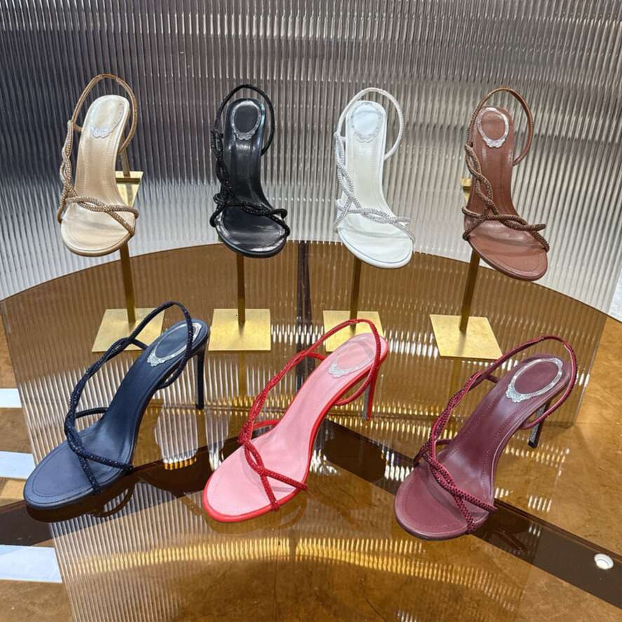 Mirror quality Rhinestone High-heeled sandals open toes Stiletto heels dress Luxury designer shoe woman fashion Dinner Sexy party wedding Evening shoes lady shoes