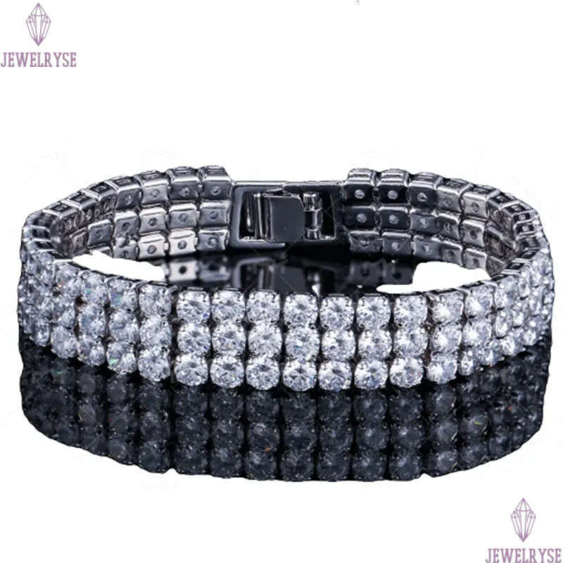three rows tennis bracelet designer woman 18k gold iced out chain mens bracelets blue green AAA zirconia silver diamond chains hiphop man womens luxur