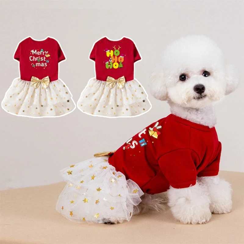 Glittery Red Dog Christmas Dress Poodle Style Ruffled Skirt Outfit for Pomeranian Chihuahua Shih Tzu Holiday Photo Costume M251208