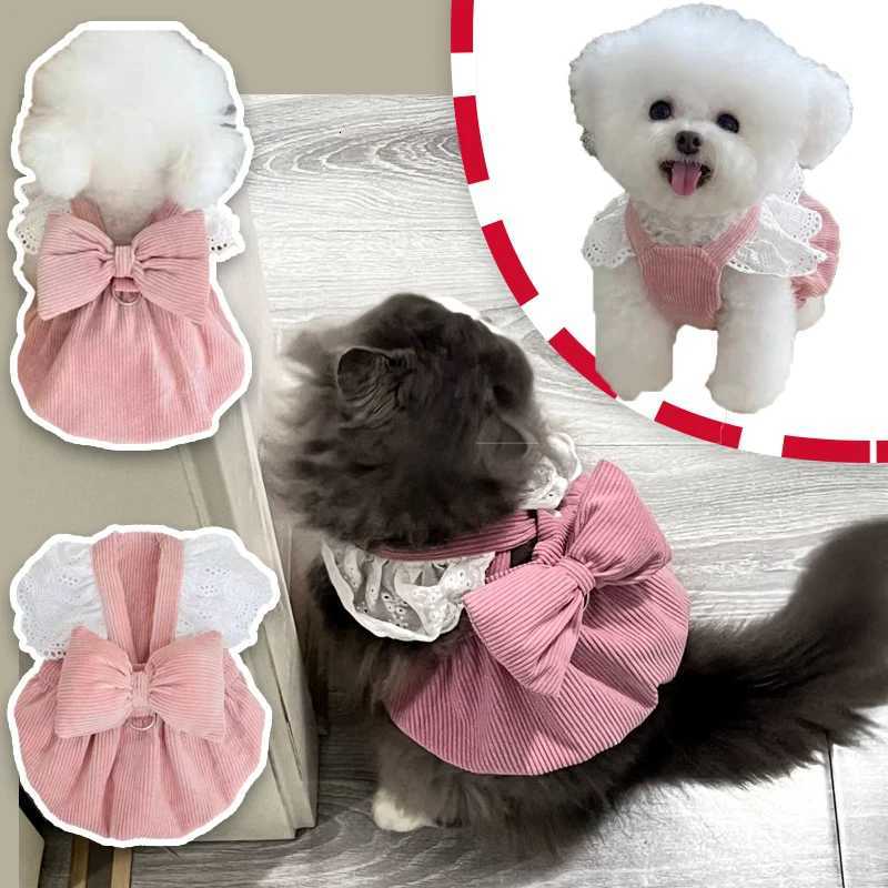 Pink Warm Lace Corduroy Pumpkin Bow Dog Dress XS-XL Pet Home Outdoor Festival Cosplay Cute Clothing Apparel Fashion Accessories M251208
