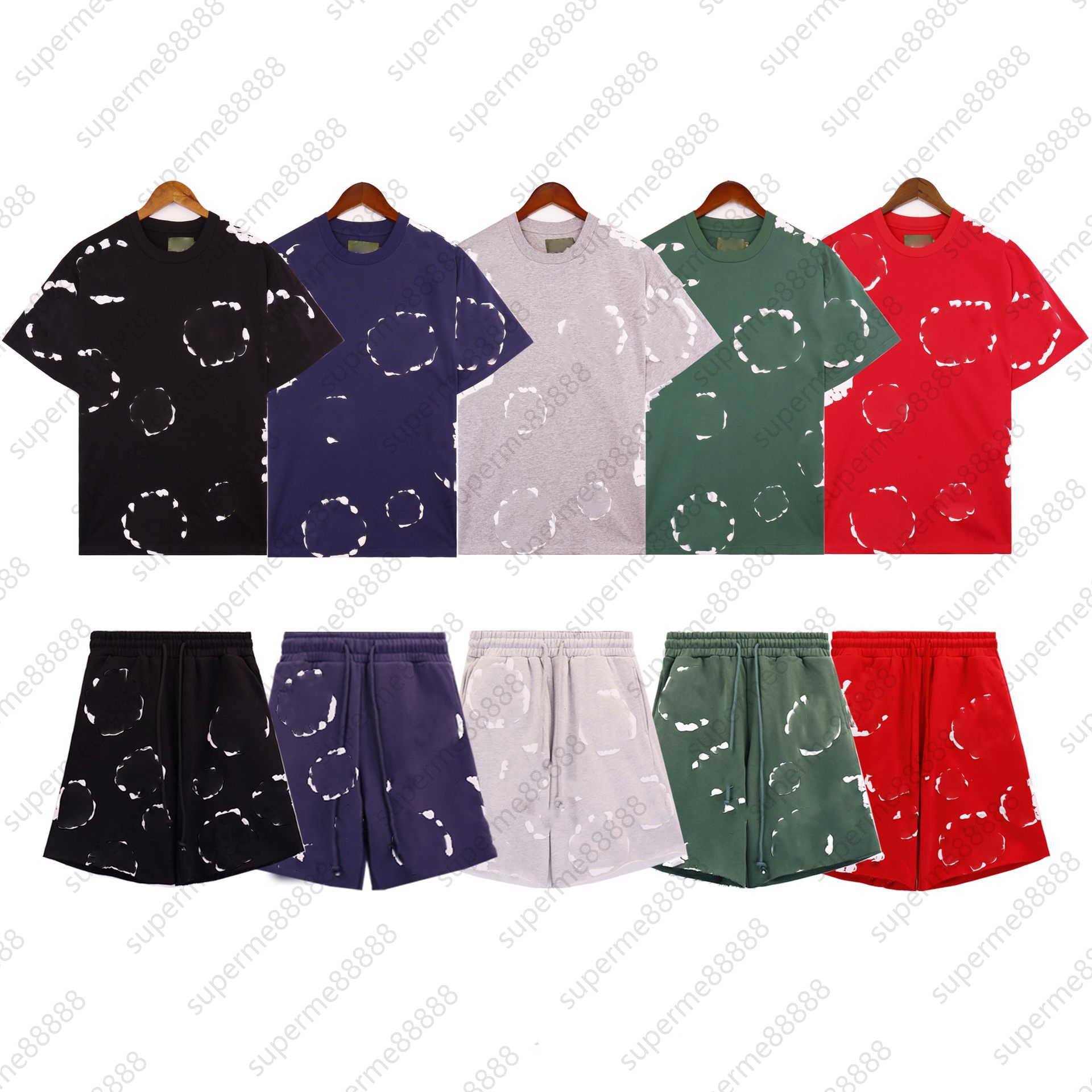 designer suits for men Designer Mens Tracksuit Flower Foam Print Vintage Summer Beach Casual Loose Short Sleeve T Shirt Shorts Two Piece suit Set Women tracksuit men