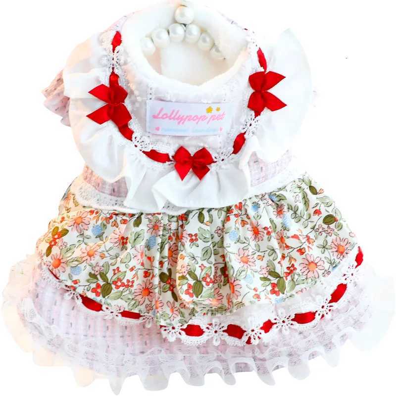 Autumn Winter Pet Coat Princess Floral Lolita Lace Skirt With Tulle Dog Gown Dress For Small Dogs Cats M251208