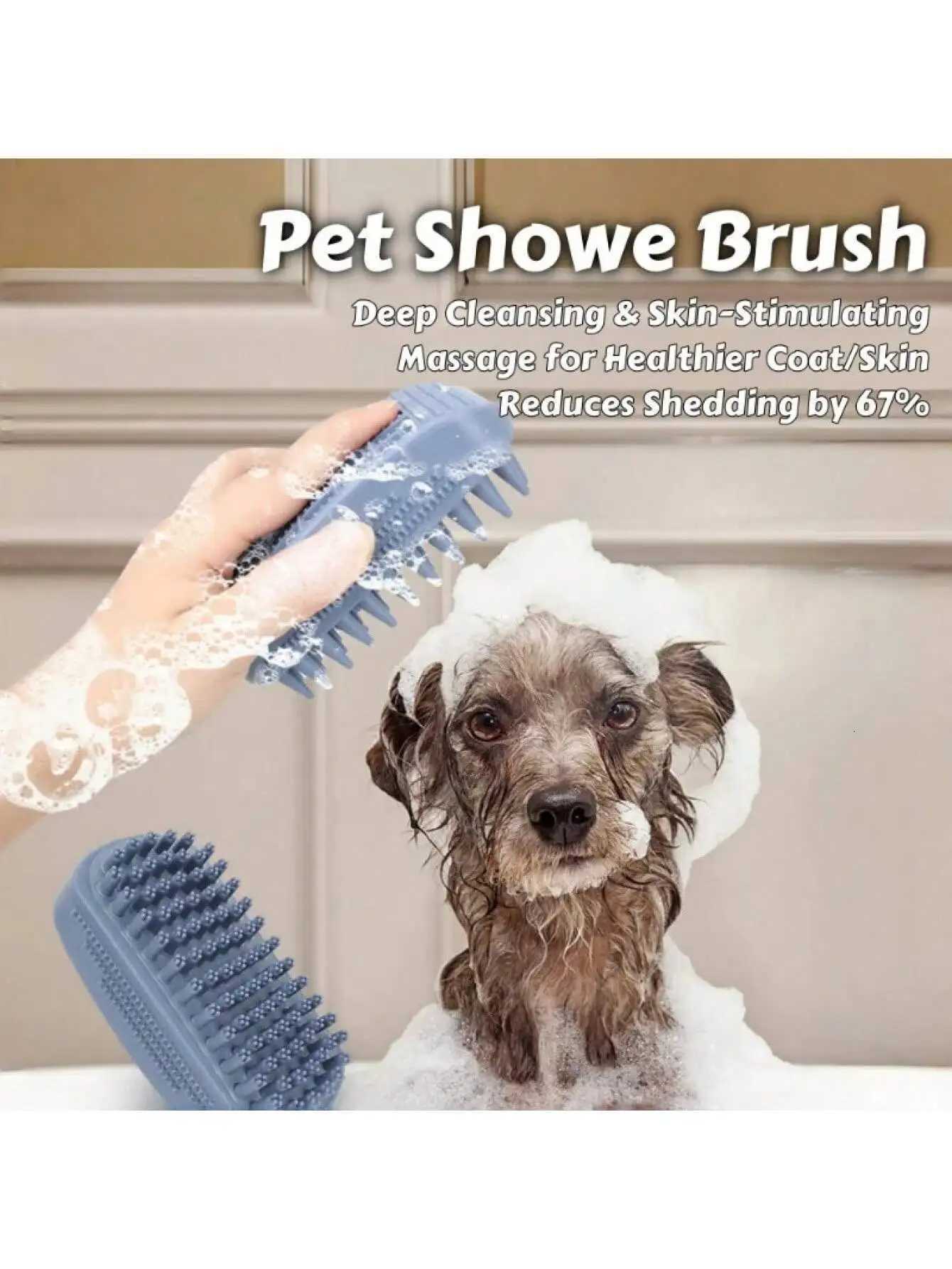 1Pc 3-Head Silicone Bath Massage Brush with Fur Removal for Cats/Dogs - Collects 96 Wet Hair during Washing - Grooming Tool M251208 - view 3
