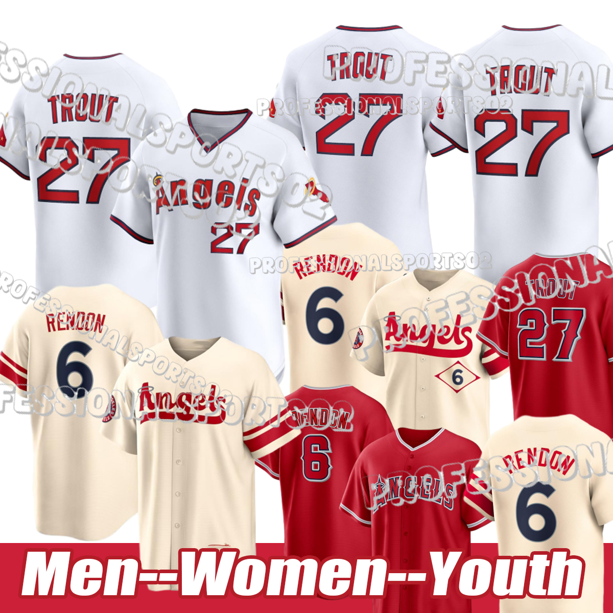 LA Angels Jerseys #27 Trout #14 O Hoppe #6 Rendon #7 Adell #3 Ward #18 Schanuel Jersey Mike Trout Logan O Hoppe Anthony Rendon Jo Adell Taylor Ward Nolan Schanuel