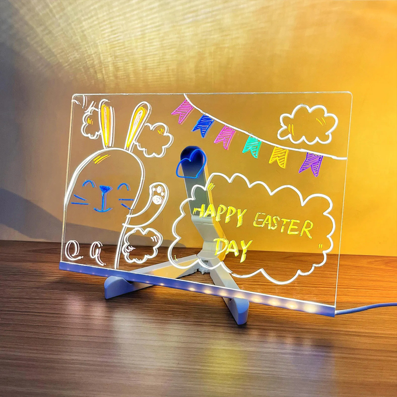 LED Luminous Note Board Acrylic Message Board Erasable Creative Board Kids Led Light up Drawing Board with Stand Colorful Pencils