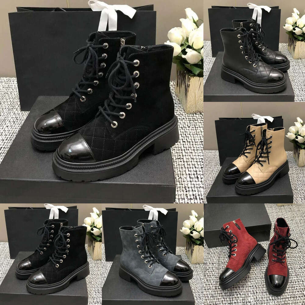 designer shoe woman Luxury ankle boots 2026 classics Suede Platform Lace-up Chunky Block heels Combat genuine leather Knight Martin boots Motorcycle boots black