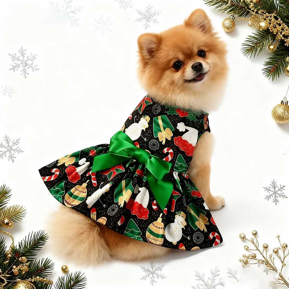 Christmas Pet Clothes Round Neck Sleeveless Printed Dress Santa Claus Snowflake for Small Medium Large Dogs New Year Present M251208