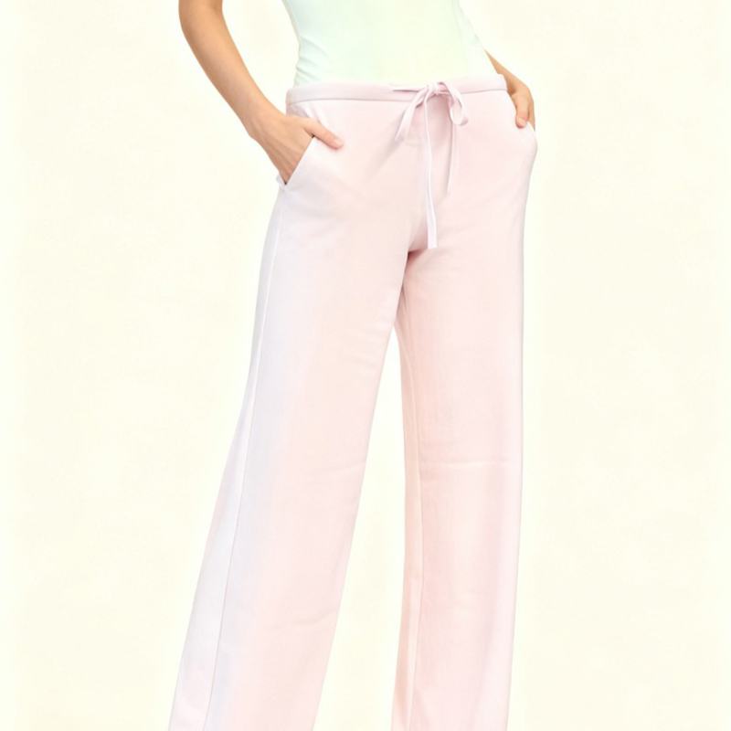 Women's Pants Women's Pink Drawstring Waist Loose Straight Leg Lounge Pants - Soft Comfortable Home Trousers 8185107