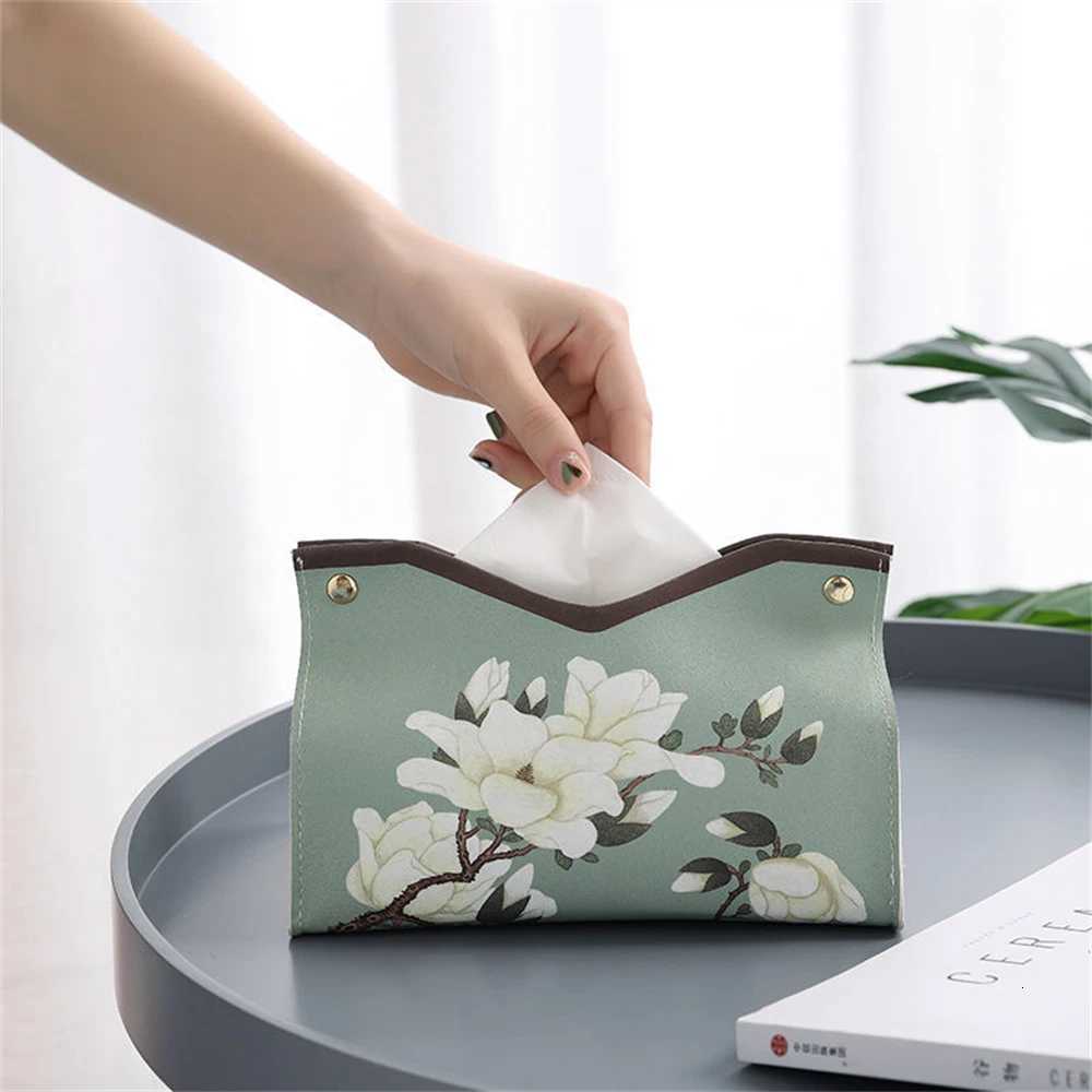 Simple Floral PU Tissue Box Case Retro Car Tissue Container Home Decoration Napkin Holder Desktop Paper Storage Box Pumping Boxs H251208