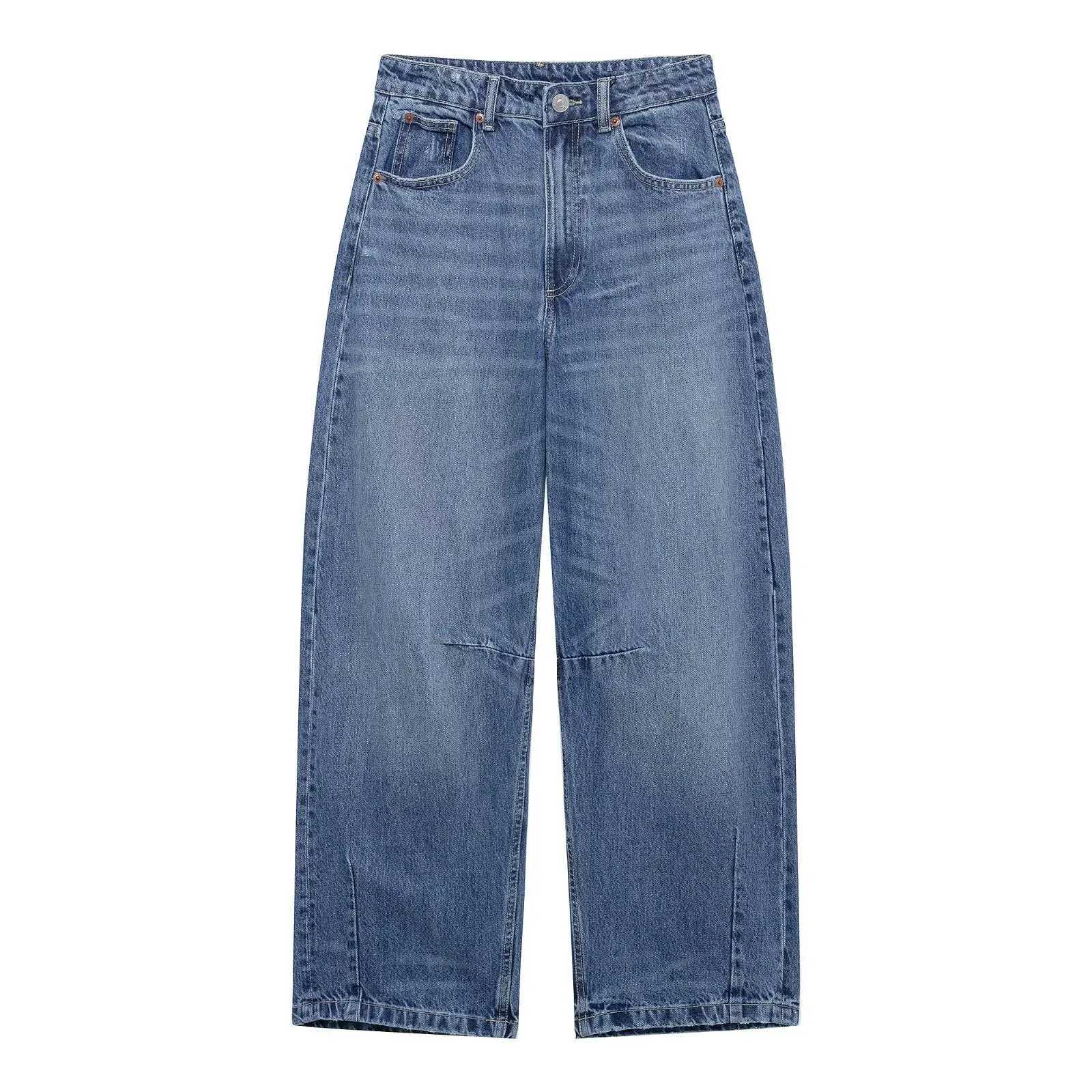 RARA Womens Straight Cut Jeans with Traditional Five Pocket Design Button Fly and Stitched Detailing for Casual OutfitsT251208