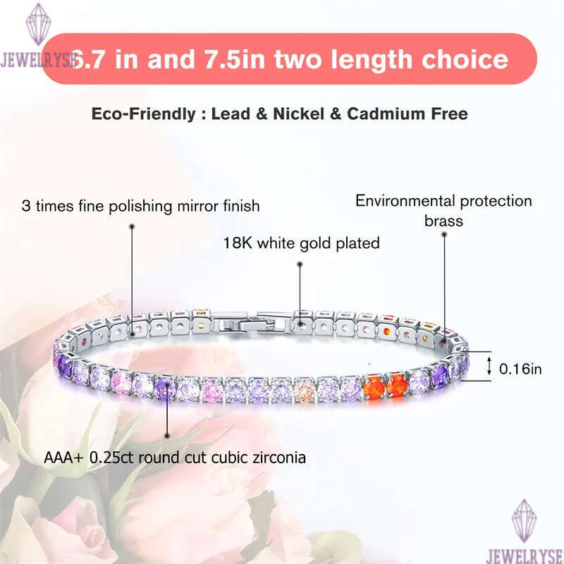 colorful 4mm diamond tennis bracelet designer rose gold for woman round iced out chain mens bracelets AAA zirconia silver chains bangles man womens je