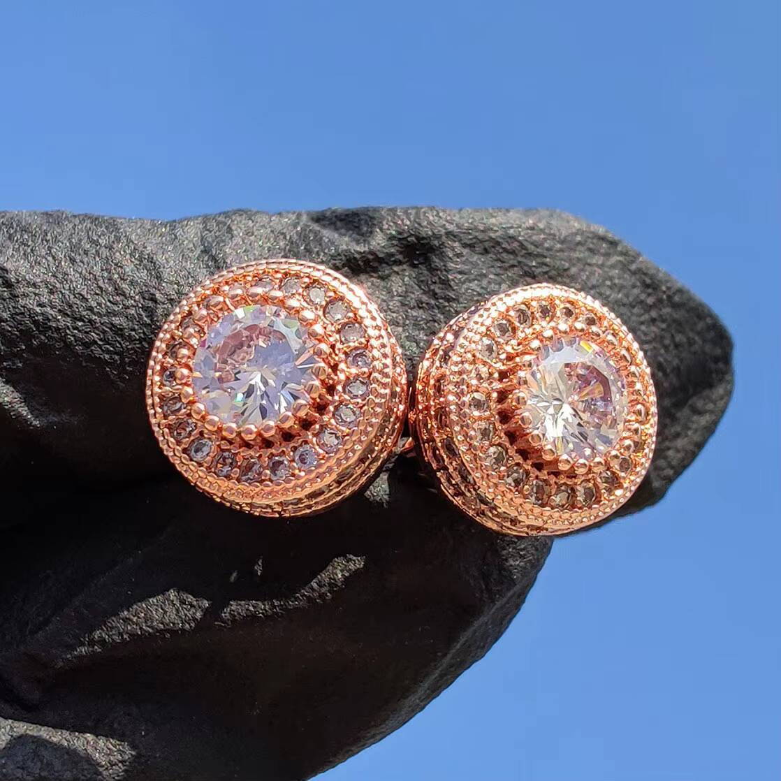 Wholesale Hip Hop Men Earrings Jewelry Bling Gold Plated Round CZ Zircon Diamond Stud Earrings
