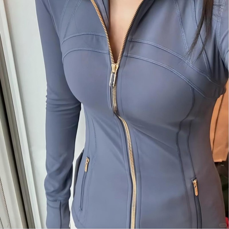 New Yoga Jacket Cropped Jacket With Gold Zipper Women Long Sleeve Sport Coat Fitness Gym Breathable Sweat-wicking Sweatshirt Jogging SportwearJackets