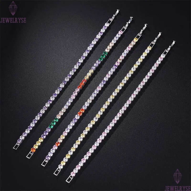 colorful 4mm diamond tennis bracelet designer rose gold for woman round iced out chain mens bracelets AAA zirconia silver chains bangles man womens je