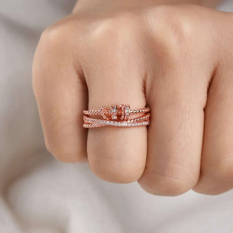 Ring For Women Designer Luxury Zircon Inlaid Diamond Rotating Smart Open for Women Adjustable Anxiety Simple Ins Personality Ring