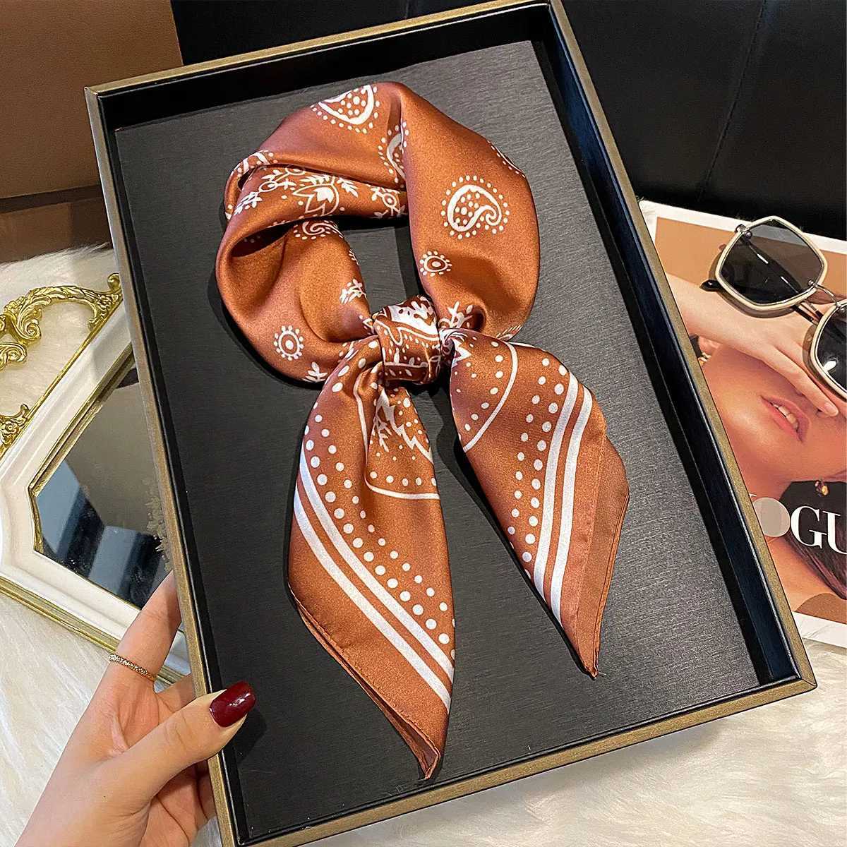 Luxury 70x70cm Women Scarf Silk Feeling Hair Neck Square Brand Office bandanna muffler Waiter Flight Attendants Handkerchief wrap Y251208
