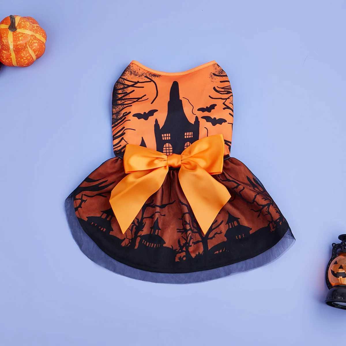 Dog Dress for Small Dogs Costume Dark Forest and Castle Printed Puppy Clothes with Bowknot Doggie Pet Cat Comfort Clothes Appare M251208