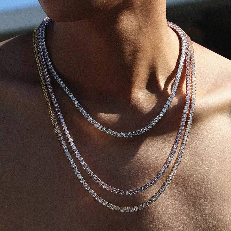 Pass Diamond Tester 925 Sterling Silver 2mm-65mm VVS Mossanite Diamond Tennis Chain/Bracelet High Quality Iced Out Tennis Chain