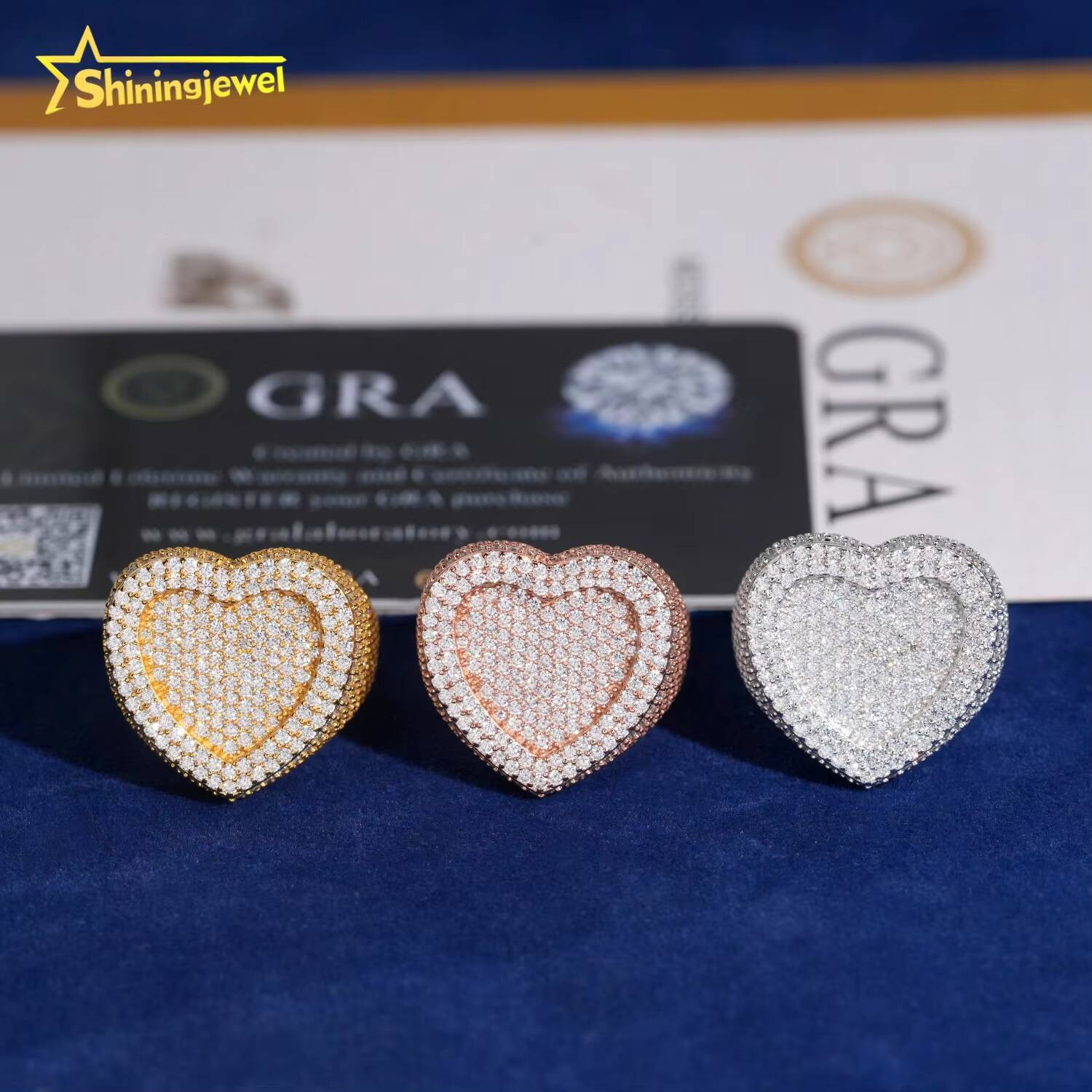 Pass Diamond Tester Heart Shape Hip Hop Rapper VVS Moissanite Fine Jewelry Diamond Iced Out Jewelry 925 Silver Ring for Men