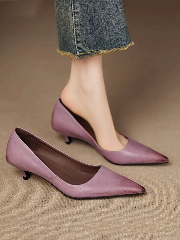 Shoes For Women Block Heel Luxury Leather Casual High Heels Woman Footwear Formal Pointed Toe Y2k Chic And Elegant