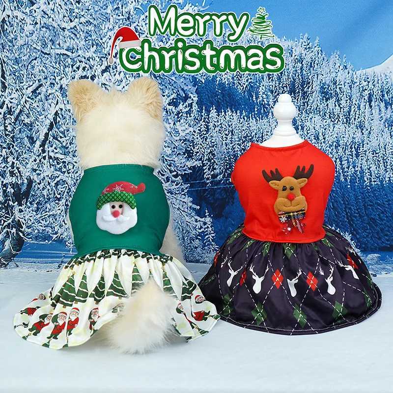 Christmas Pet Dog Dress Cute Santa Reindeer Snowman Print Puppy Princess Skirt Festive Apparel for Small Medium M251208