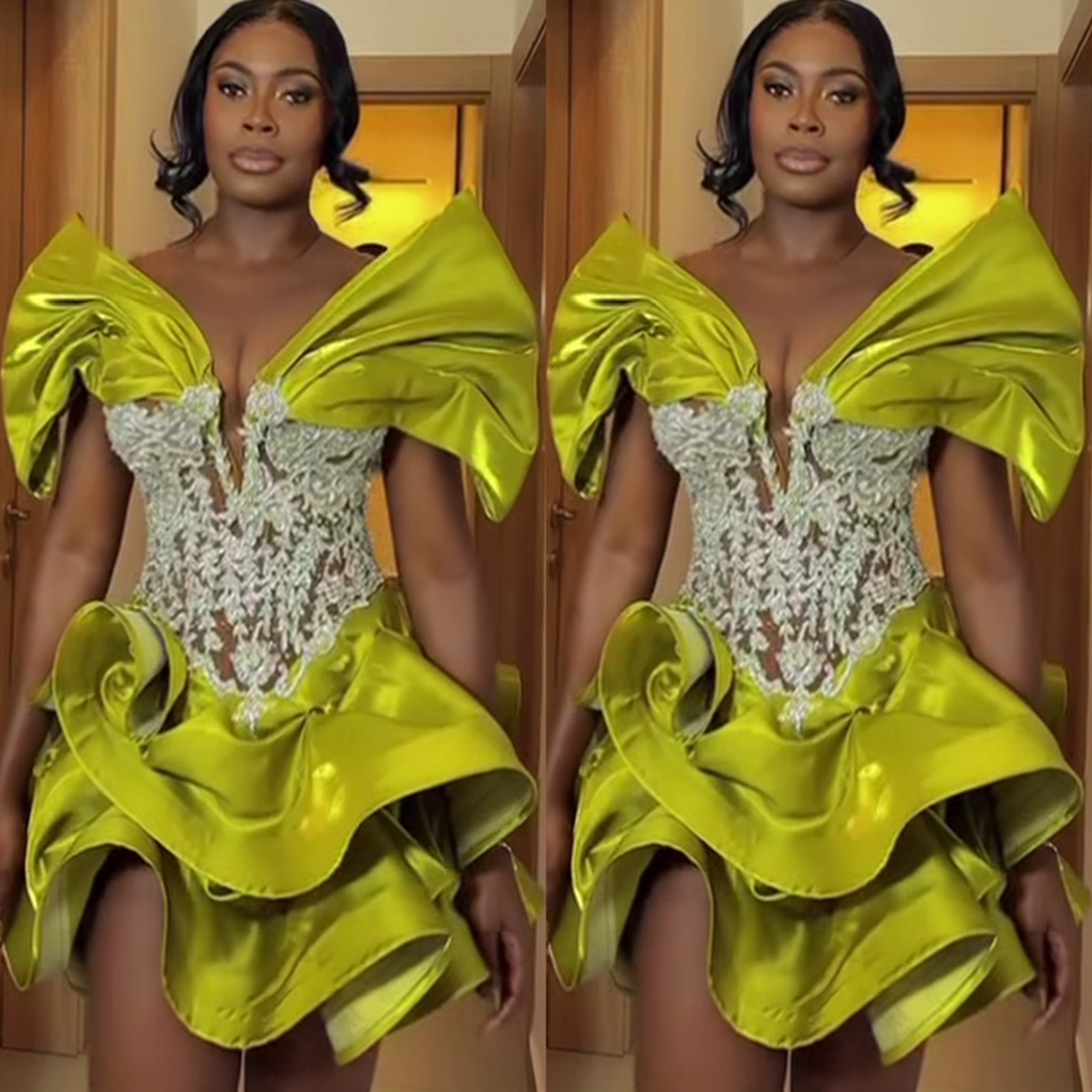 2026 Yellow Green A-line Cocktail Dress Lace Beaded Satin Tiers Short Mini Graduation Homecoming Dresses For Special Occasions Sweetheart Gowns ZJ057