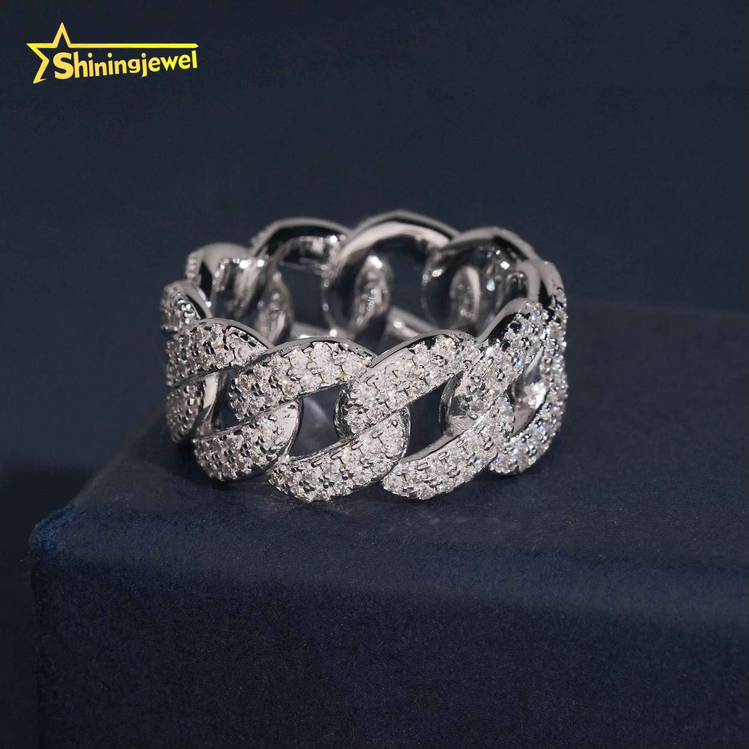 Hot Sale Cuban Ring Moissanite VVS Pass Diamond Test 925 Sliver Gold Plated Mens Moissanite Diamond Hip Hop Iced Out Rings