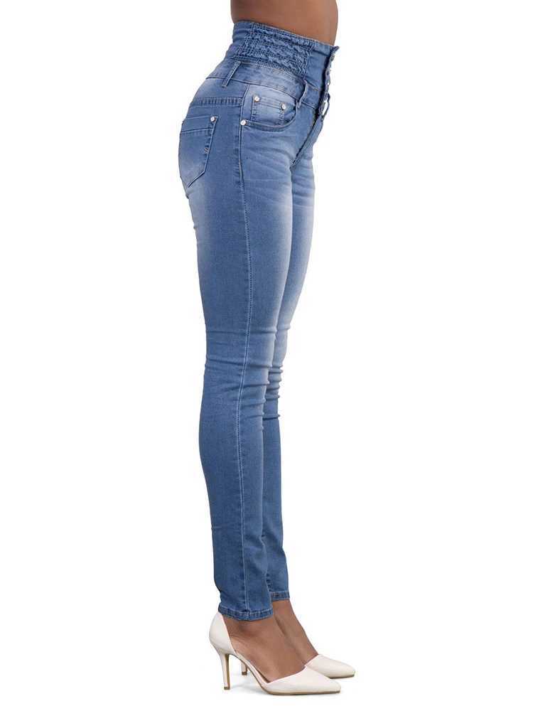 Women Narrow Straight Leg Slim Wrap Hips Jeans Lady Vintage Pencil Long Pants Casual Button Stretch High Waist Skinny TrousersT251208