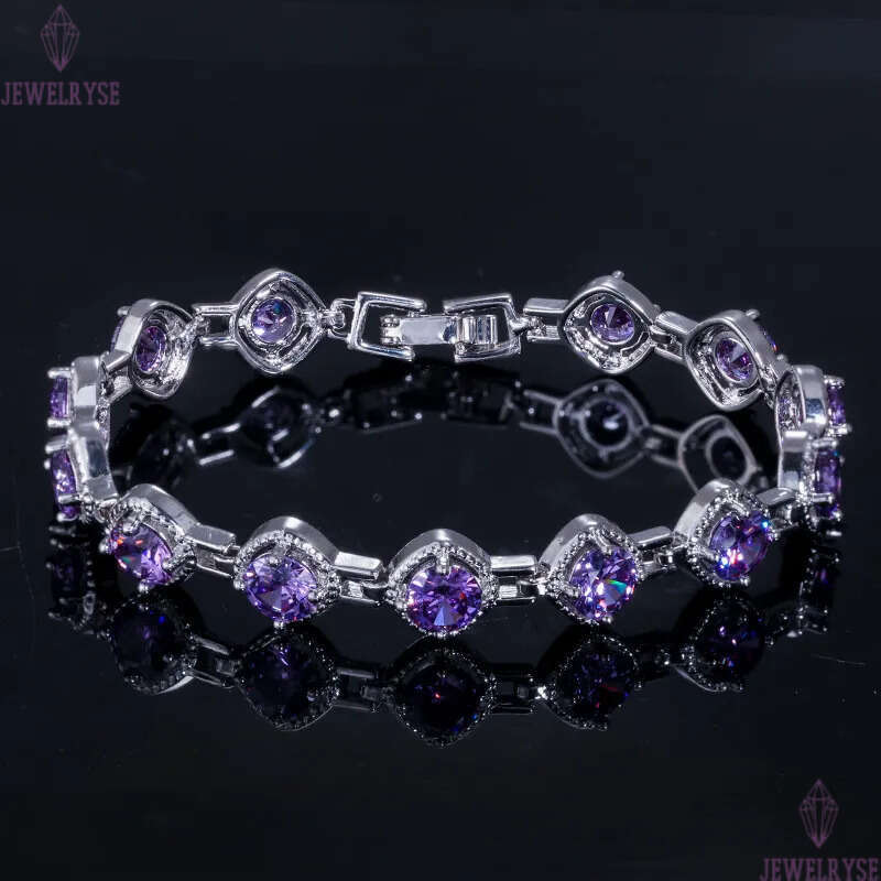 Charm bracelet AAA cubic zirconia bracelets white ruby purple green emerald copper crysatal silver bangles jewelry for Teen girls women gift