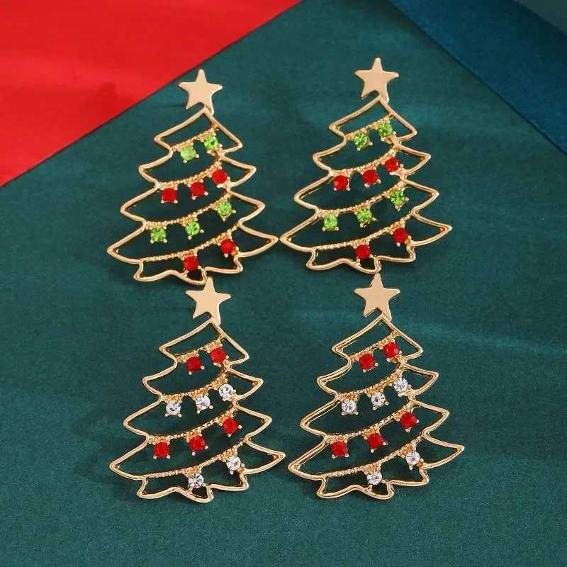 Christmas Colored Zircon Christmas Tree Simple and Fashionable Womens Earrings Creative Jewelry Holiday Gift J251208