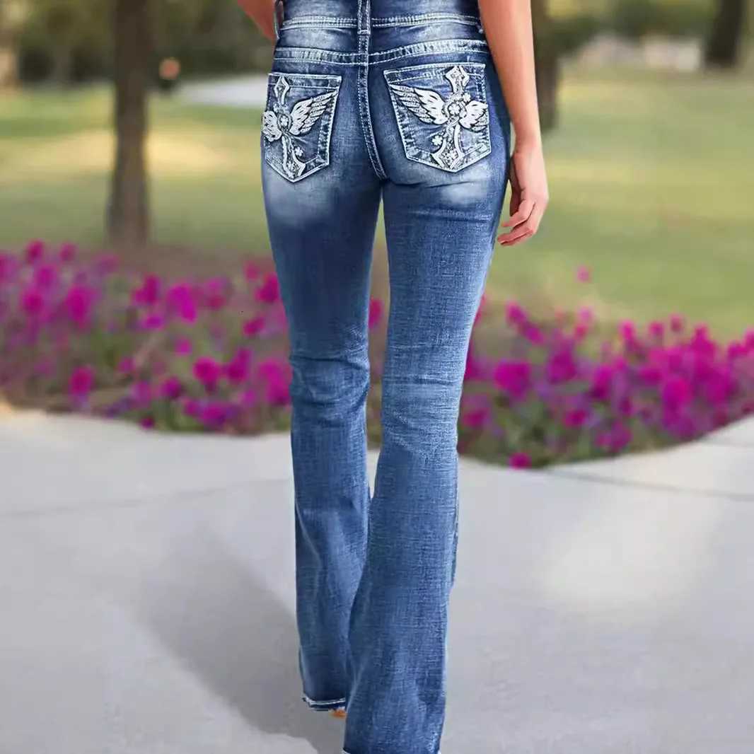2025 New Womens High Waist Embroidery Boot Cut Jeans Fashion Slim Fit Stretch Denim Flared PantsT251208