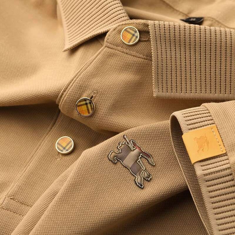 European High-End B Brand Trendy Fashion Men's Mercerized Cotton Pique Short Sleeve Polo Shirt Summer Ice Silk Turn-Down Collar T-Shirt