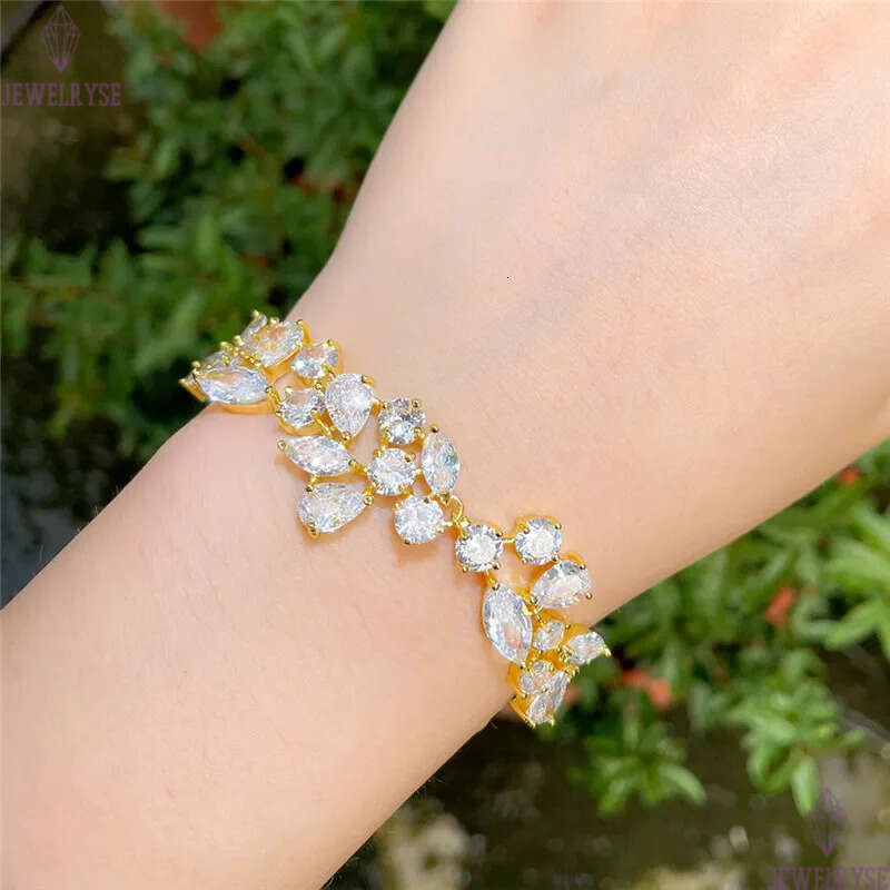 luxury charm tennis bracelet designer for woman party AAA cubic zirconia copper silver diamond womens bridal engagement wedding 18k gold leaf bracelet