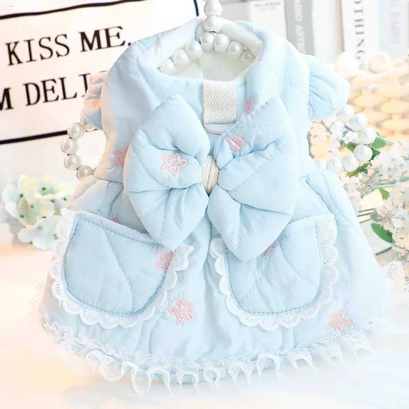 Winter Thick Cotton Pet Clothes Embroidered Dog Cat Princess Dress With Bows For Small Dog Bichon Teddy Schnauzer Outfit Clothes M251208