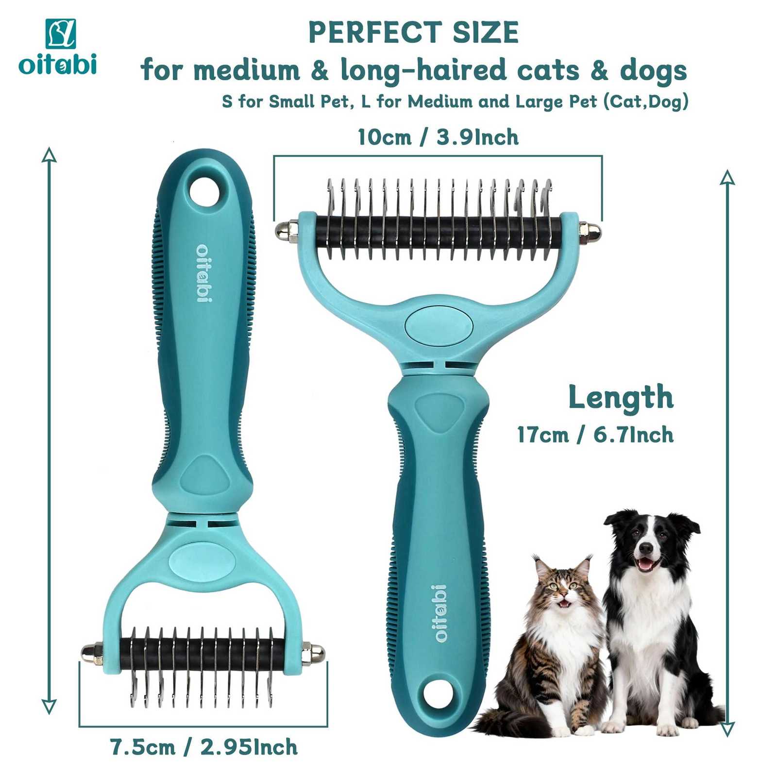 OITABI Pet Grooming Rake Double-Sided Deshedding Dematting Tool Undercoat Rake for Dogs Cats Dog Grooming Brush Deshedder Comb M251208 - view 3