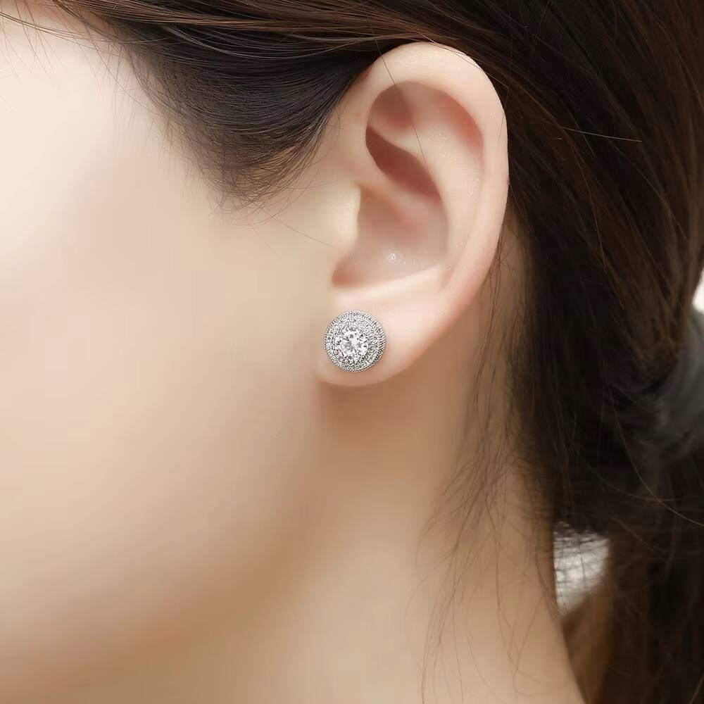 Wholesale Hip Hop Men Earrings Jewelry Bling Gold Plated Round CZ Zircon Diamond Stud Earrings