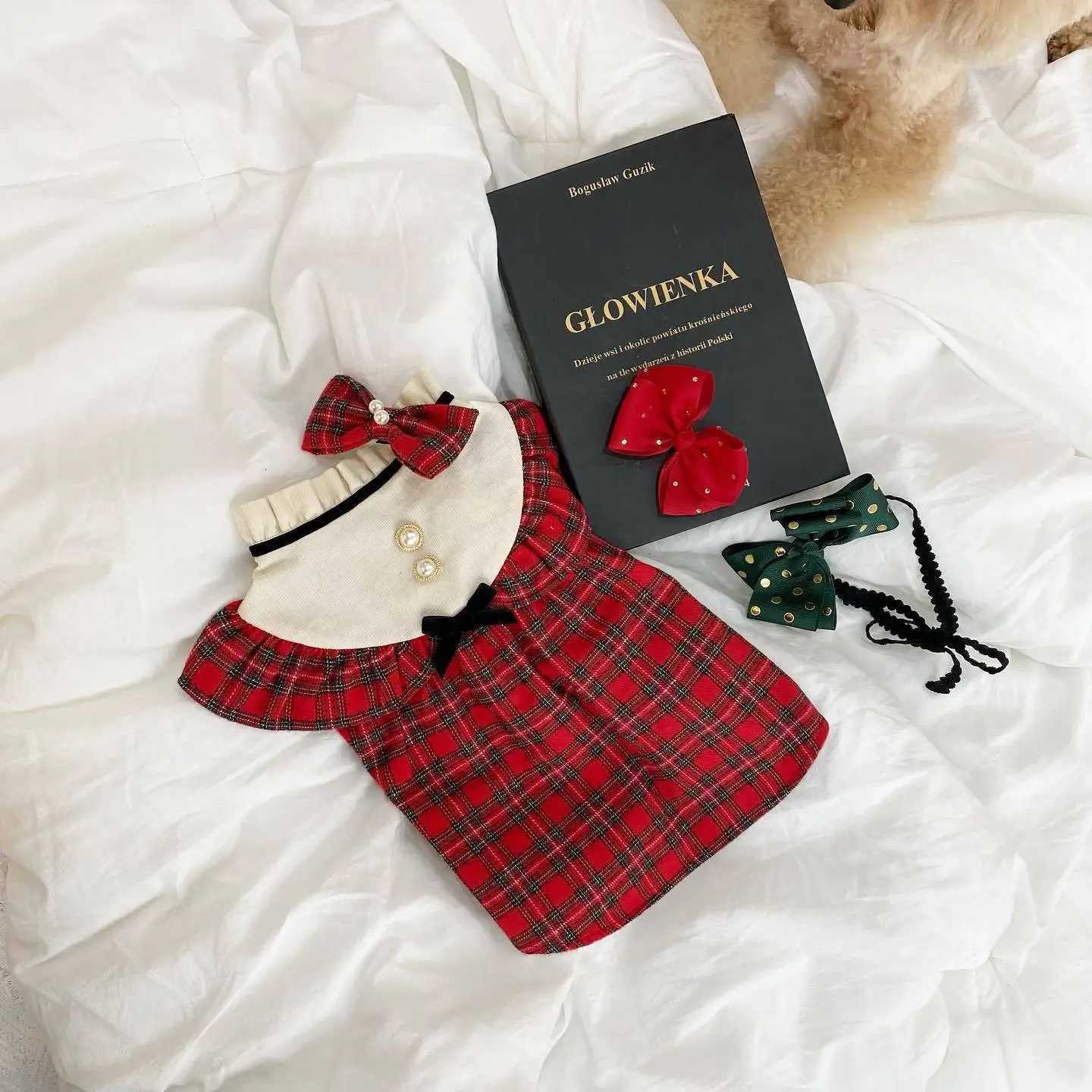 Same British Princess High-Quality Pet Dress Red Checkered Christmas Dogs Clothing For Puppy Gift M251208