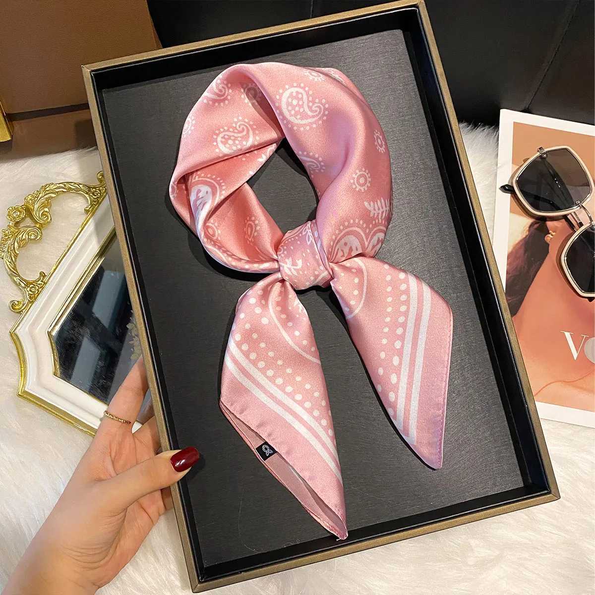 Luxury 70x70cm Women Scarf Silk Feeling Hair Neck Square Brand Office bandanna muffler Waiter Flight Attendants Handkerchief wrap Y251208