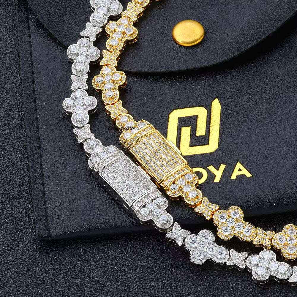 HipHop Iced Out Jewelry New Style Shiny VVS Moissanite Cross Link Women Full Pave VVS Moissanite Gold Plated Flower Chain Choker Necklace