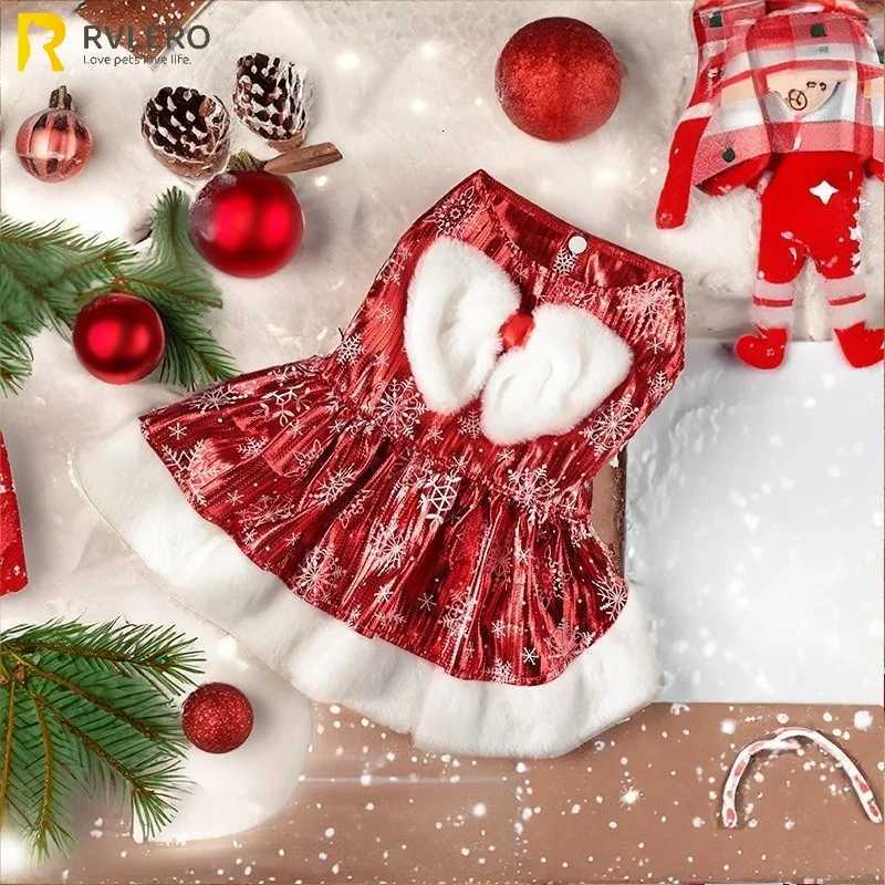 Christmas Dog Dress Snowflake Princess Skirt Winter Warm Plush Bowknot Sleeveless Clothes New Year Party Puppy Costume Dress Up M251208