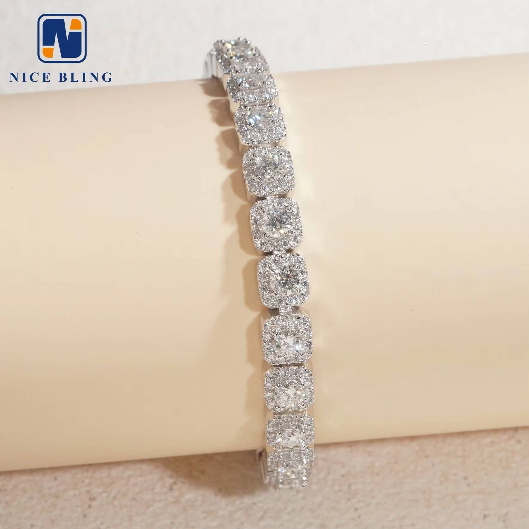 Iced Out Jewelry Moissanite Cuban Bracelet 925 Silver 6mm Cluster Moissanite Diamond Bracelets Pass Diamond Tester