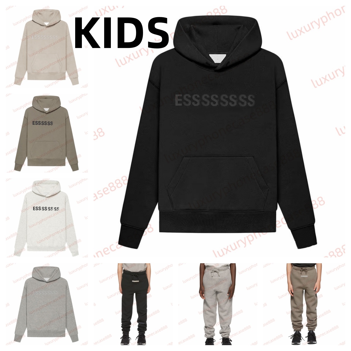 High quality kids designer clothes hoodies classic silicon flocking letter oversize loose hooded sweatshirt Ess children skateboard Premium Cotton Clothing AAAA