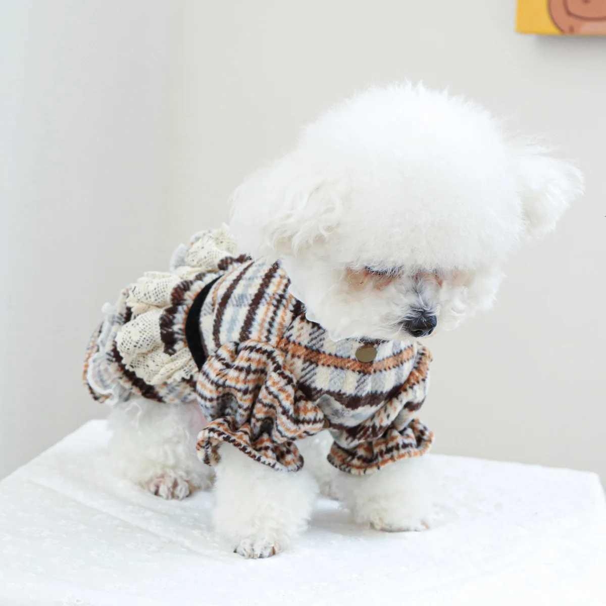 Fashion New Dog Clothes Stripe Lace Vintage Princess Dog Dress Soft Winter Clothes For Small Dogs For Chihuahua Bichon Pet M251208