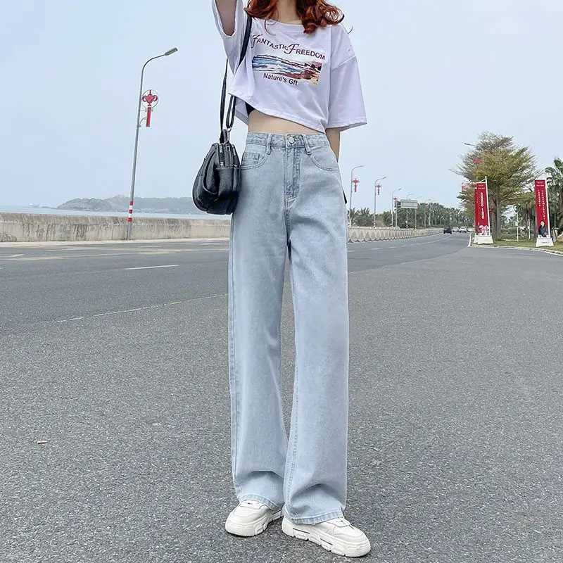 High-waisted White Jeans for Women in Spring and Summer 2024 New Straight Loose Thin Light-colored Wide-leg Pants Trendy InsT251208