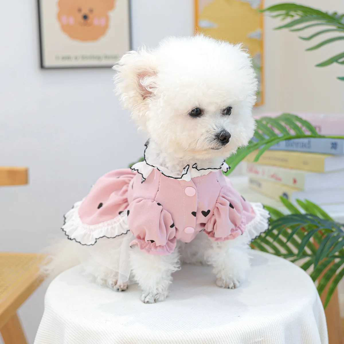 Cute Lace Dog Love Dress Summer Spring Pink Pet Jacket With Skirt Outfit Puppy Animal Cat Clothing Apparel Pomeranian Shih Tzu M251208