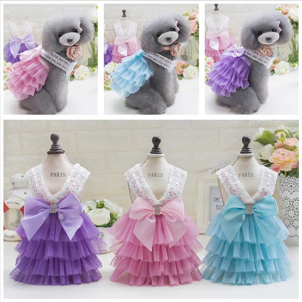 Pet Dog Bowknot Tutu Lace Dress Purple Xs Cute Comfortable Skirt for Walking Jogging Special Occasions Pet Dog Tutu Dress M251208