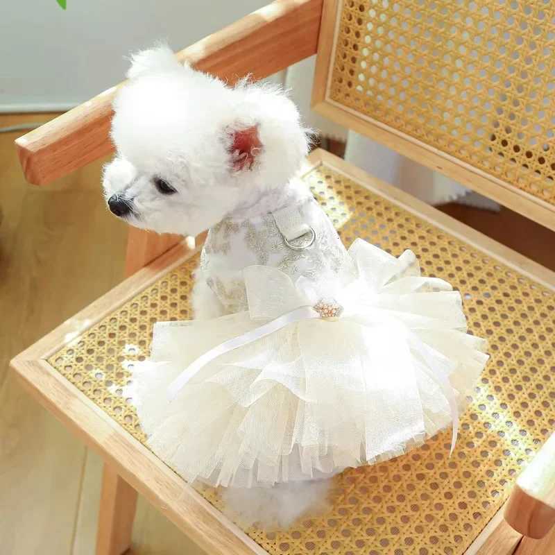 1 Pet Apparel Dog Spring/Summer Breathable White Wedding Dress Princess Dress with Pulling Cord Button For Small Medium Dogs M251208