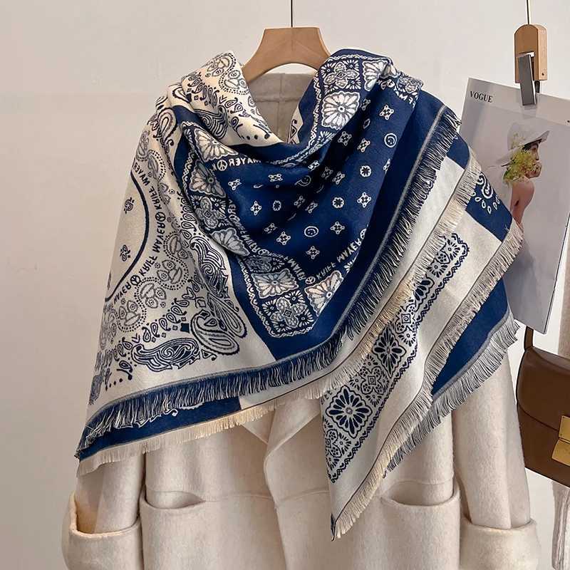 Luxury 2025 Luxury Brand Winter Cashmere Scarf for Women - Retro Printed Shawl with Tassels Warm Pashmina Wrap Bandana Poncho Y251208